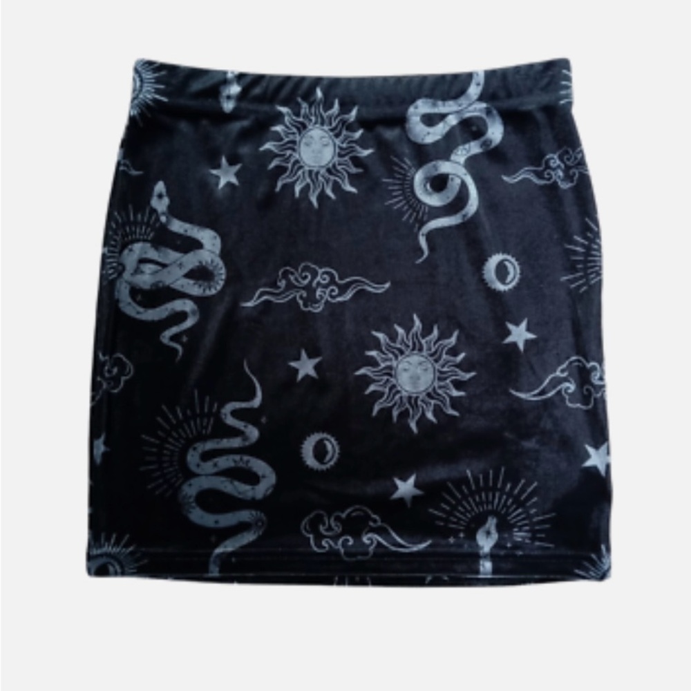 New ROMWE Black Sexy Gothic Sun Moon Snake Wiccan Velvet Mini Skirt